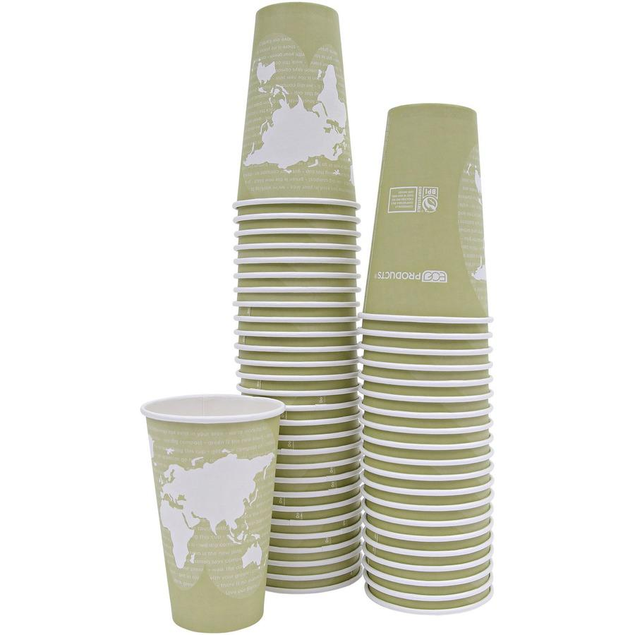 Eco-Products 16 oz World Art Hot Beverage Cups - Leakproof & Eco-Friendly