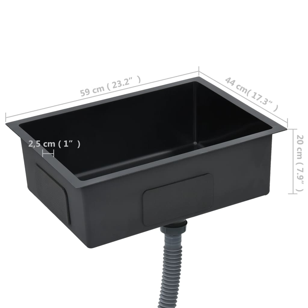 vidaXL Handmade Kitchen Sink Black Stainless Steel