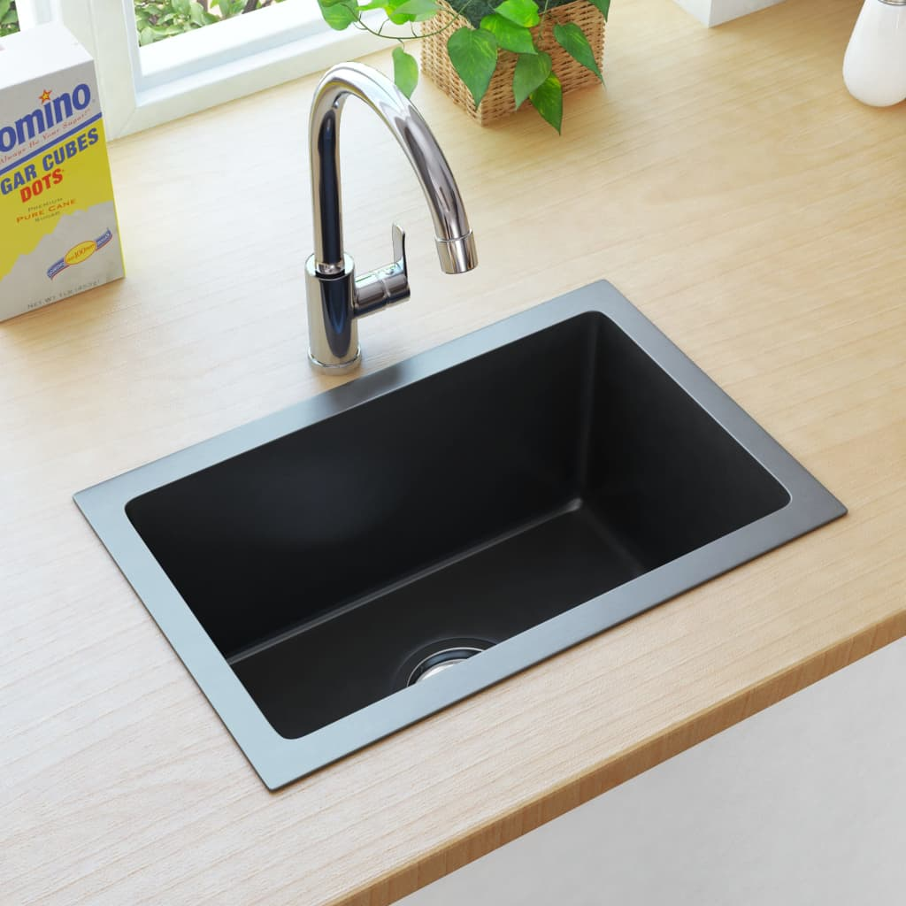 vidaXL Handmade Kitchen Sink - Black Stainless Steel | High-Grade Stainless Steel with Sound-Reduction Pads