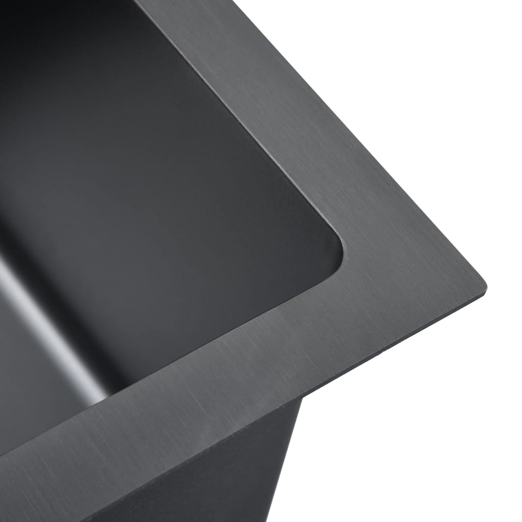 vidaXL Handmade Kitchen Sink - Black Stainless Steel | High-Grade Stainless Steel with Sound-Reduction Pads