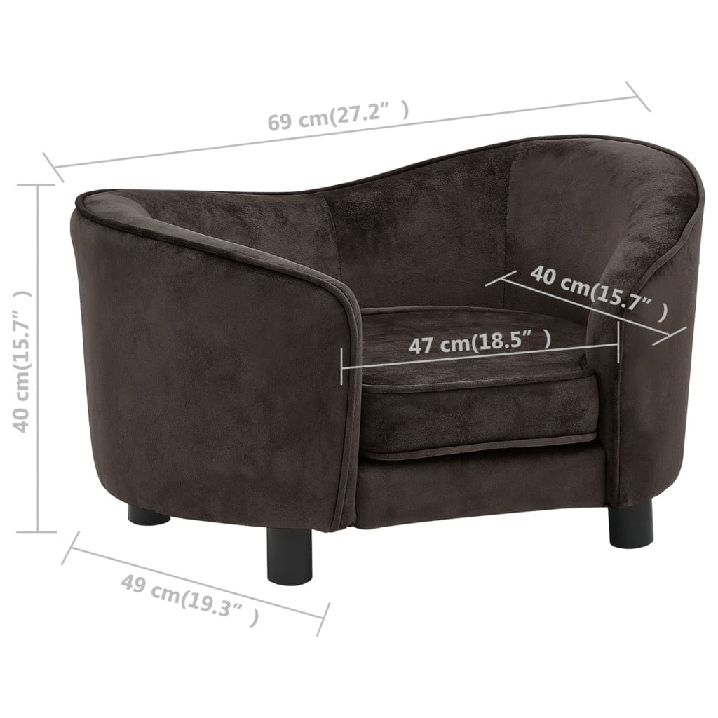 vidaXL Dog Sofa Brown 27.2"x19.3"x15.7" Plush - Comfortable Sofa for Small Dogs and Cats