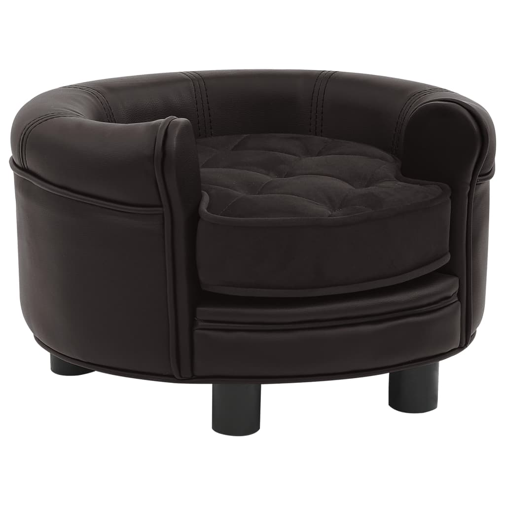vidaXL Dog Sofa Brown 18.9"x18.9"x12.6" Plush and Faux Leather