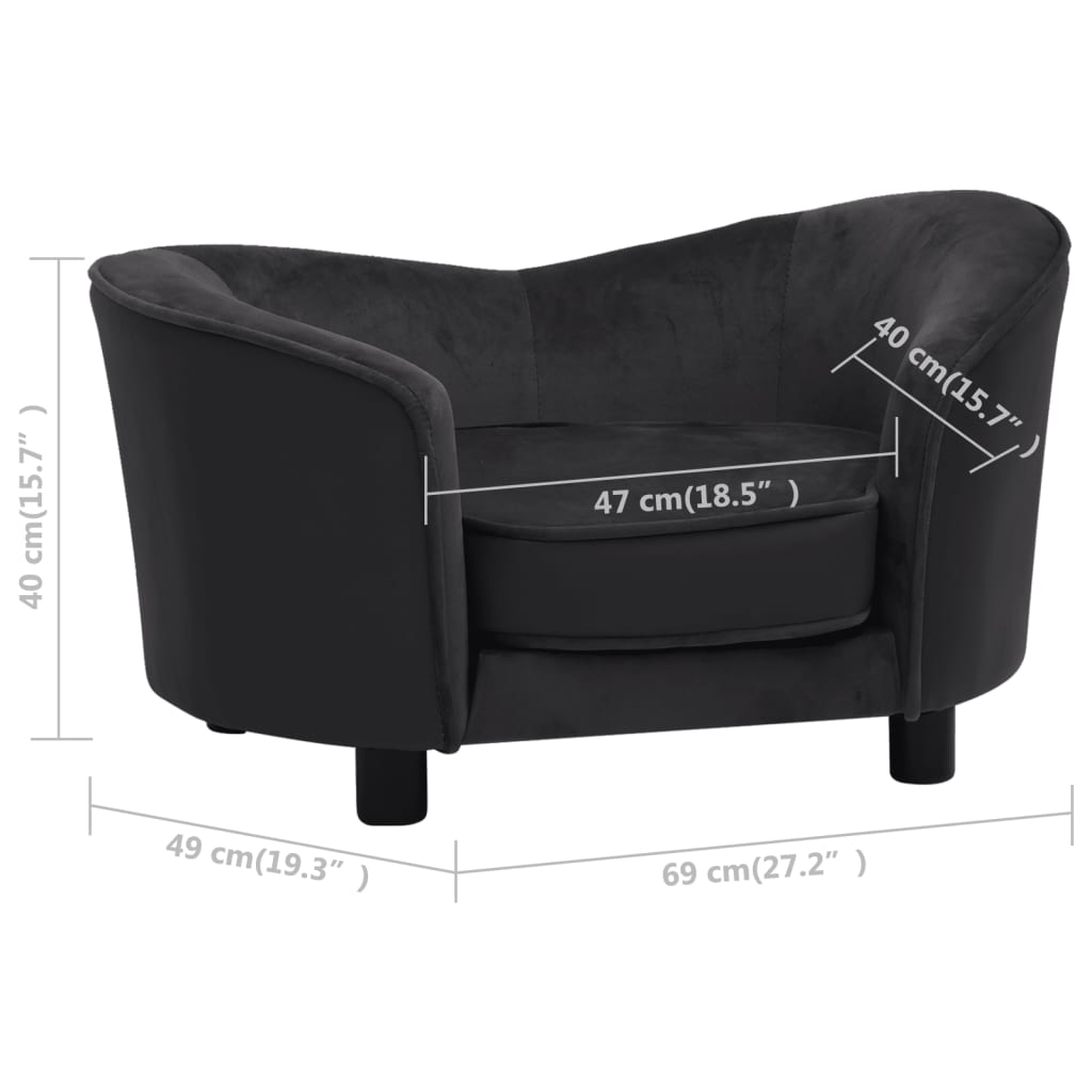 vidaXL Dog Sofa Black 27.2"x19.3"x15.7" Plush and Faux Leather - Comfortable Furniture for Your Beloved Pet