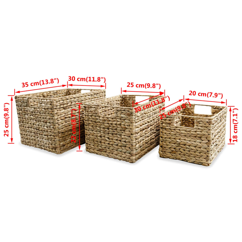 vidaXL Storage Basket Set 3 Pieces Water Hyacinth - Rustic Charm, Sturdy Design