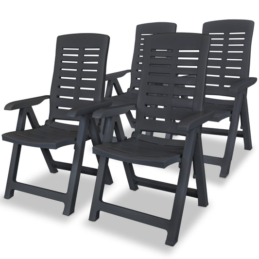 vidaXL Reclining Patio Chairs 4 pcs Plastic Anthracite - Weather Resistant, Foldable, Lightweight