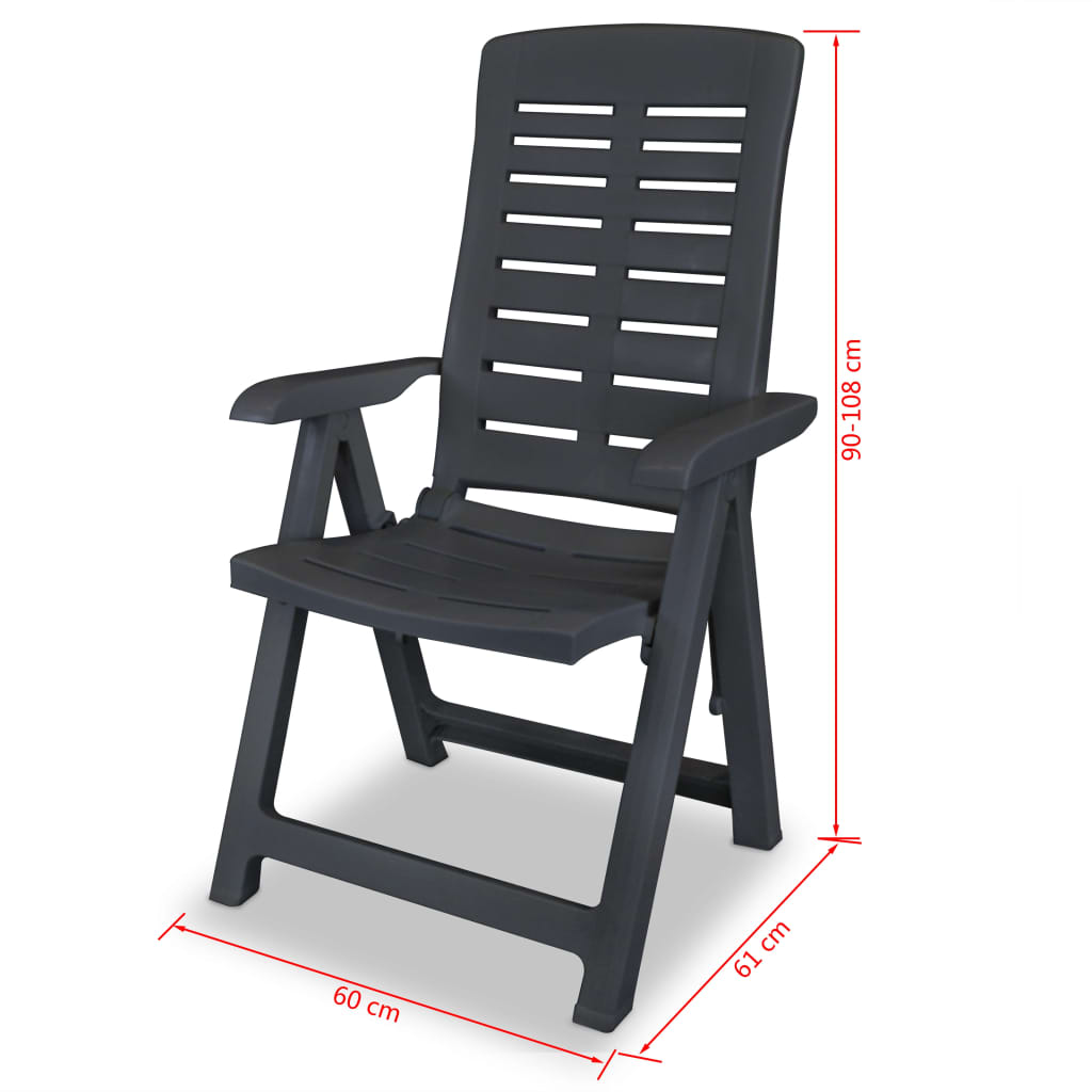 vidaXL Reclining Patio Chairs 4 pcs Plastic Anthracite - Weather Resistant, Foldable, Lightweight