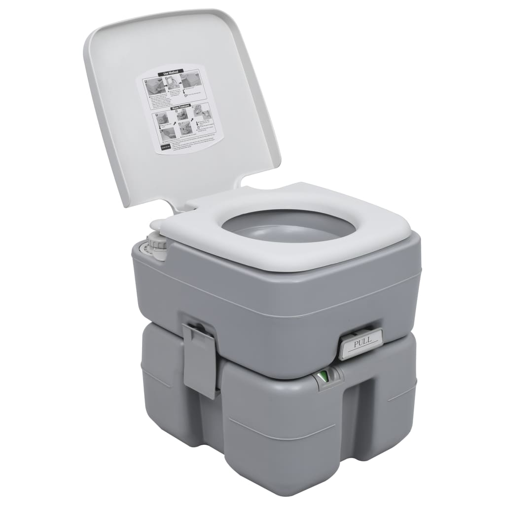 vidaXL Portable Camping Toilet Gray 5.3+2.6 gal - Lightweight and Durable