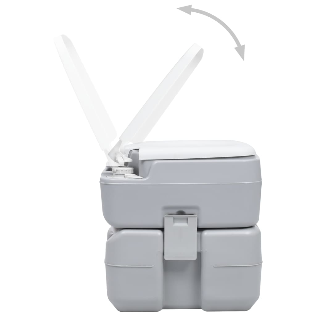 vidaXL Portable Camping Toilet Gray 5.3+2.6 gal - Lightweight and Durable