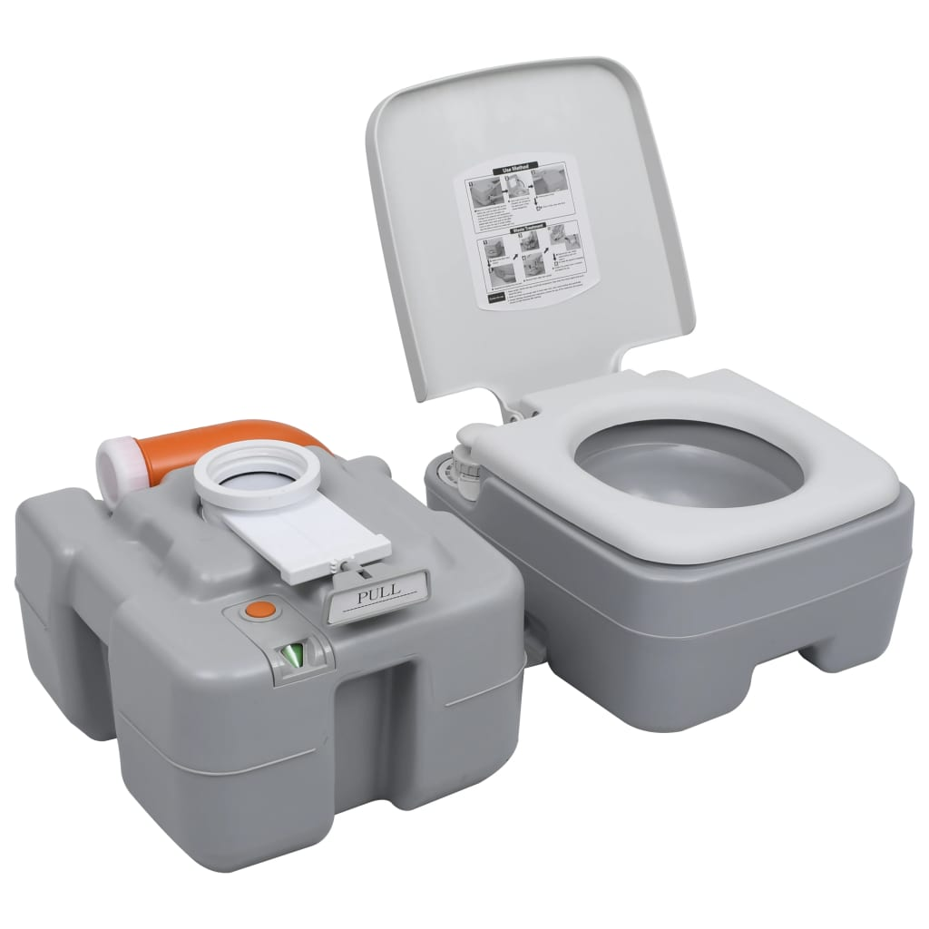 vidaXL Portable Camping Toilet Gray 5.3+2.6 gal - Lightweight and Durable