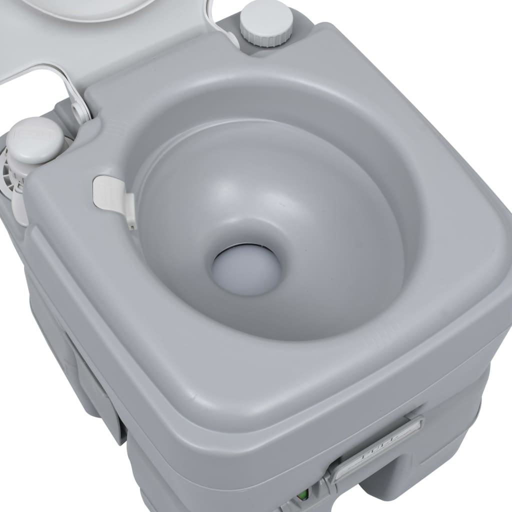 vidaXL Portable Camping Toilet Gray 5.3+2.6 gal - Lightweight and Durable