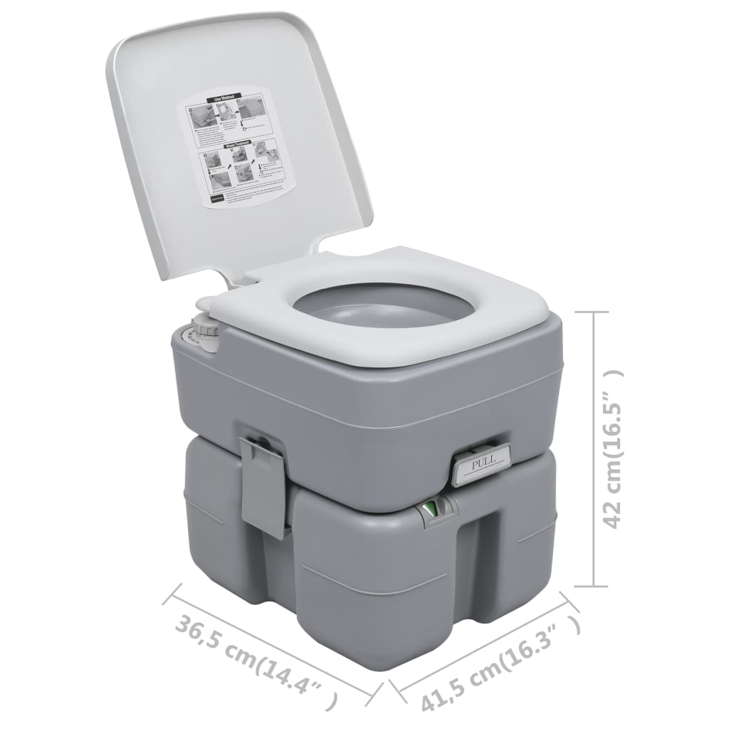 vidaXL Portable Camping Toilet Gray 5.3+2.6 gal - Lightweight and Durable