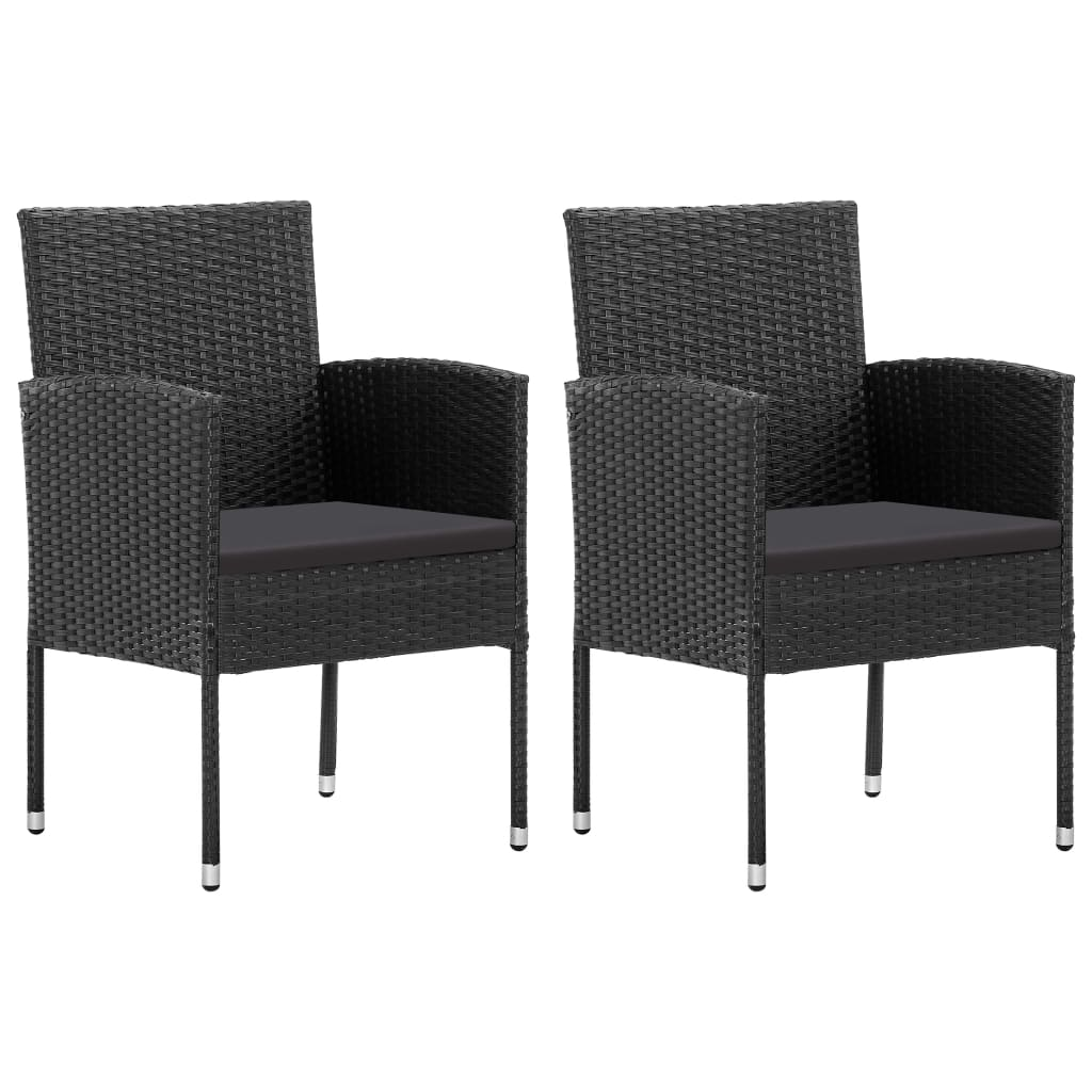 vidaXL 3 Piece Patio Dining Set Black - Solid Acacia Wood Table, PE Rattan Chairs with Cushions