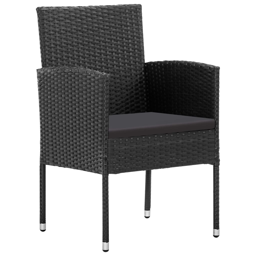 vidaXL 3 Piece Patio Dining Set Black - Solid Acacia Wood Table, PE Rattan Chairs with Cushions
