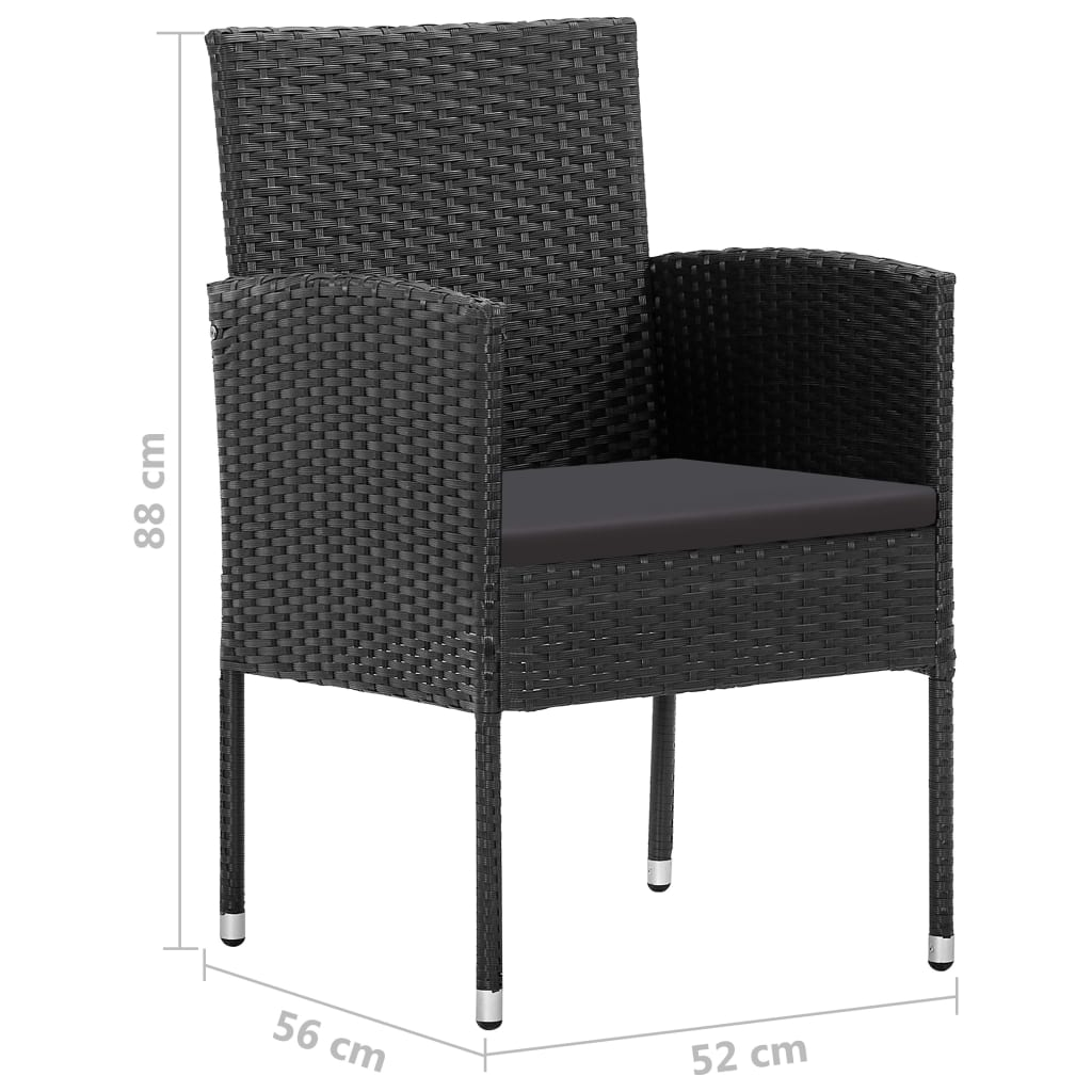 vidaXL 3 Piece Patio Dining Set Black - Solid Acacia Wood Table, PE Rattan Chairs with Cushions