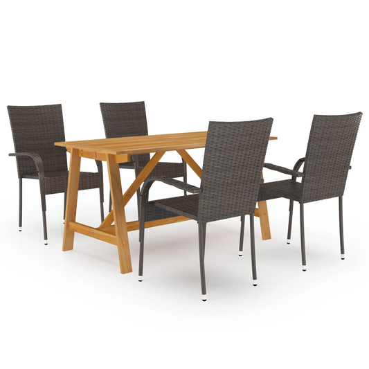 vidaXL 5 Piece Patio Dining Set Brown - Outdoor Acacia Wood Table and PE Rattan Chairs