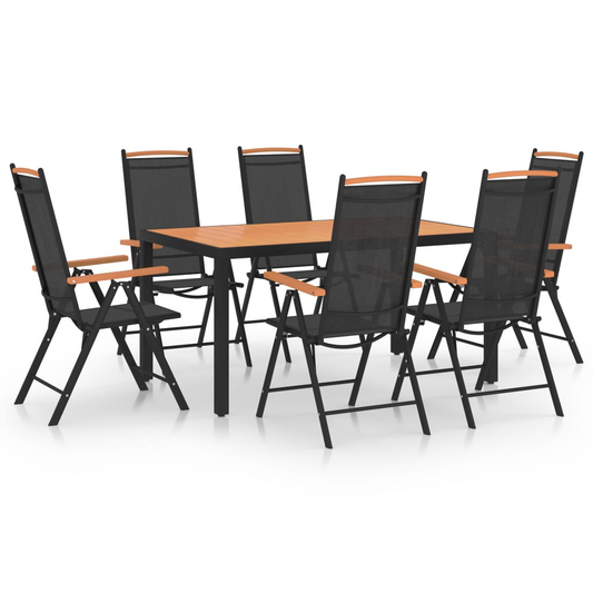 vidaXL 7 Piece Patio Dining Set Aluminum Black - Outdoor Furniture
