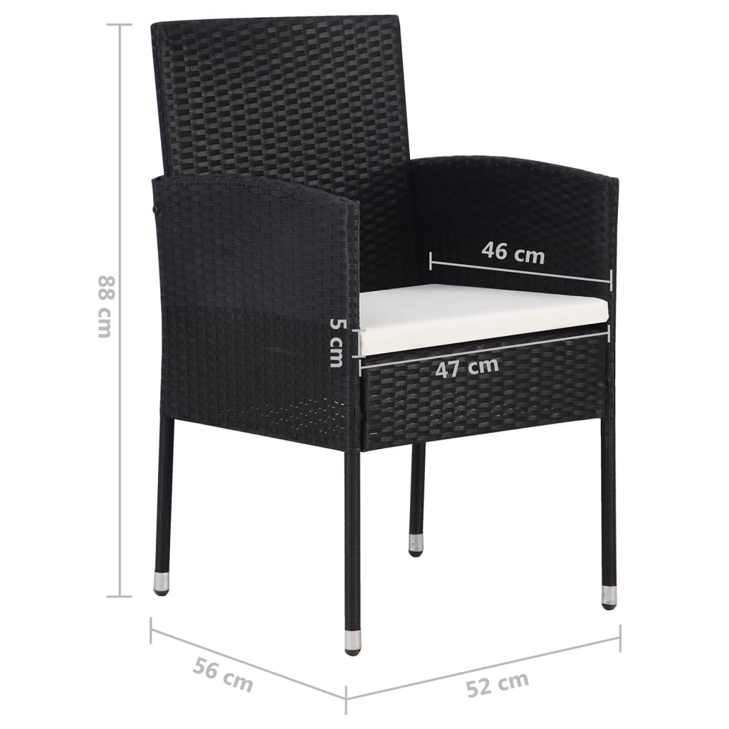 vidaXL 5 Piece Patio Dining Set Black - Sturdy Acacia Wood Table and PE Rattan Chairs