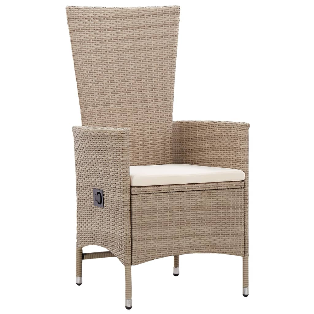 vidaXL 5 Piece Patio Dining Set Beige - Solid Acacia Wood Table, PE Rattan Chairs, Cream White Cushions