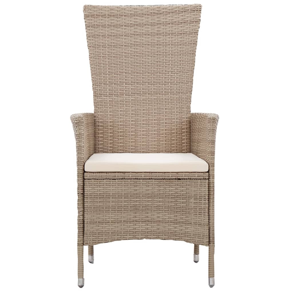 vidaXL 5 Piece Patio Dining Set Beige - Solid Acacia Wood Table, PE Rattan Chairs, Cream White Cushions