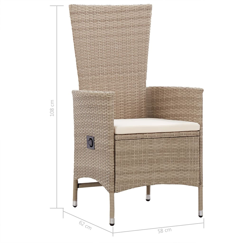 vidaXL 5 Piece Patio Dining Set Beige - Solid Acacia Wood Table, PE Rattan Chairs, Cream White Cushions