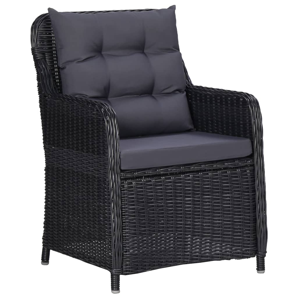 vidaXL 7 Piece Patio Dining Set Black - Sturdy Acacia Wood Table and Weather-Resistant PE Rattan Chairs