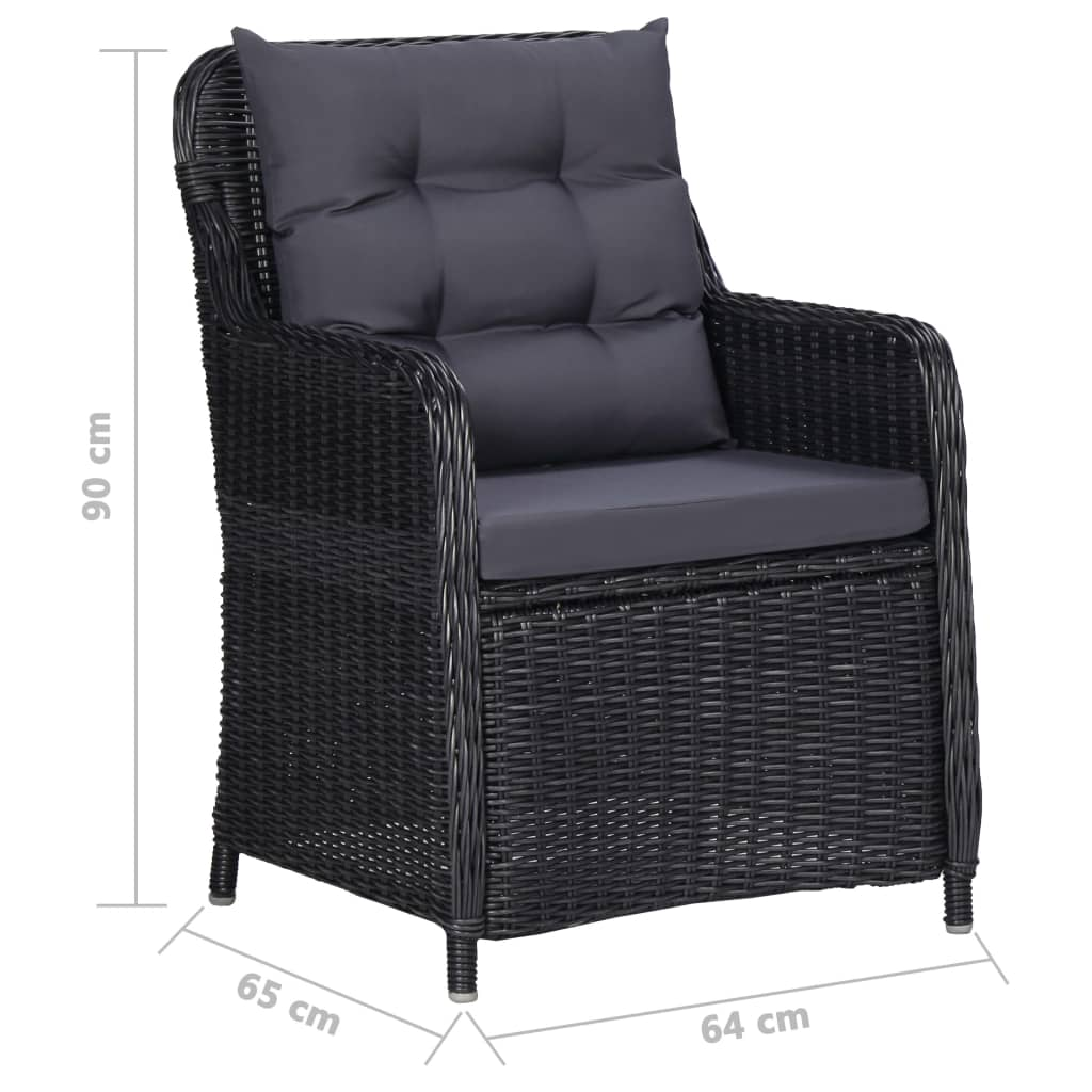 vidaXL 7 Piece Patio Dining Set Black - Sturdy Acacia Wood Table and Weather-Resistant PE Rattan Chairs