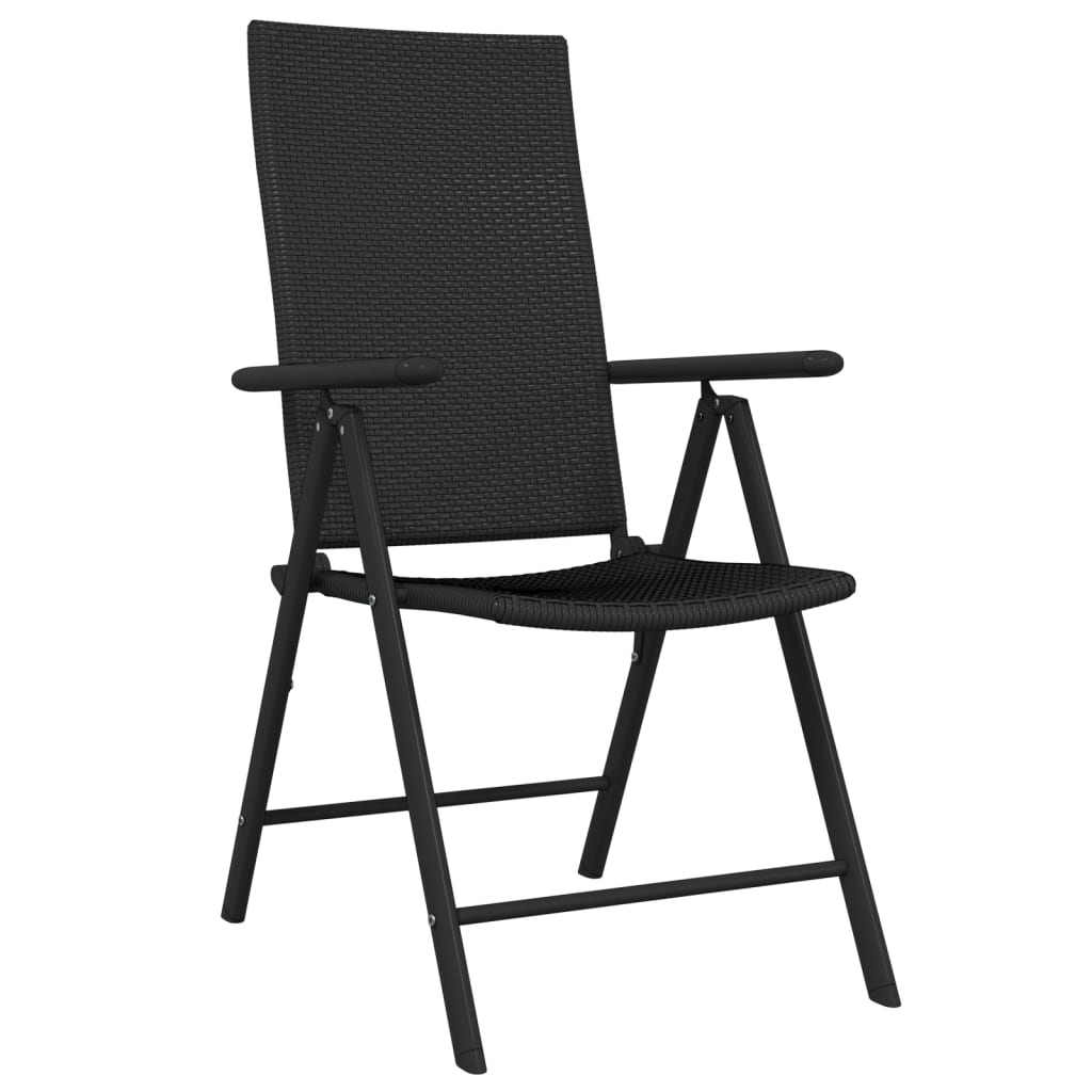 vidaXL 3 Piece Patio Dining Set Black - Outdoor Steel Frame Table with Glass Top and PE Rattan Chairs