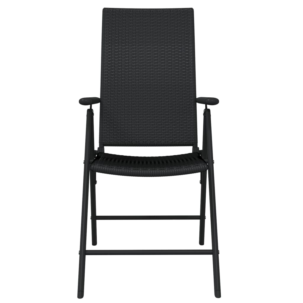 vidaXL 3 Piece Patio Dining Set Black - Outdoor Steel Frame Table with Glass Top and PE Rattan Chairs