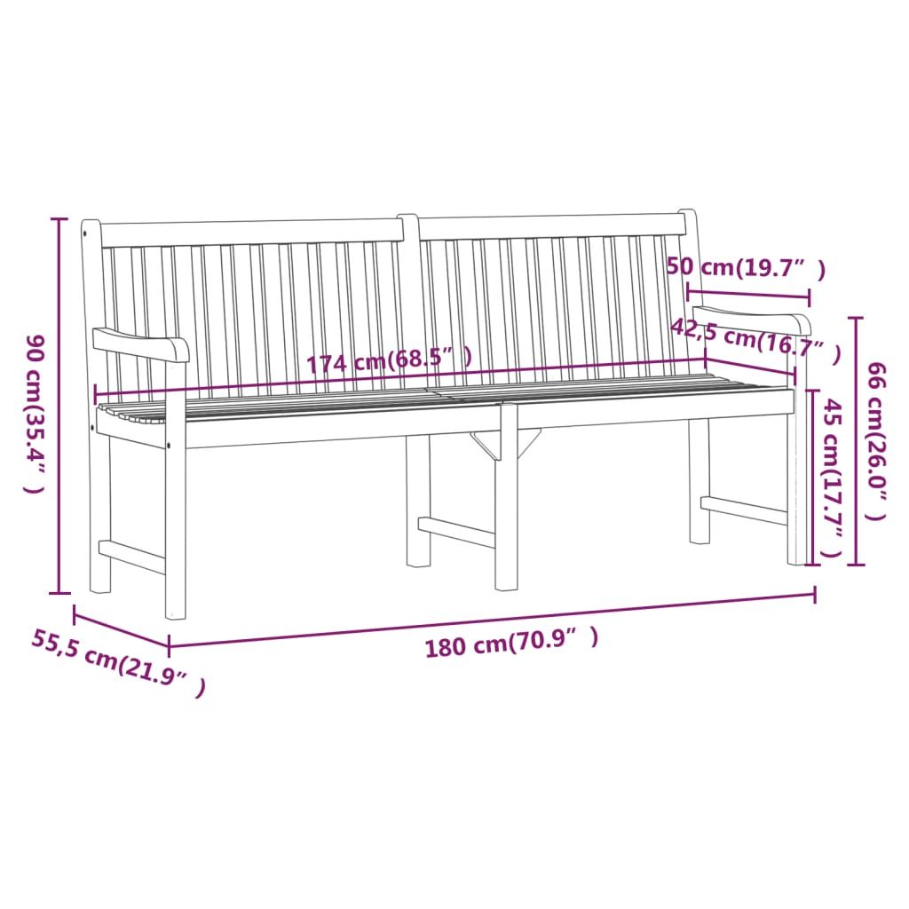 vidaXL Patio Bench 70.9" Solid Acacia Wood - Outdoor Furniture