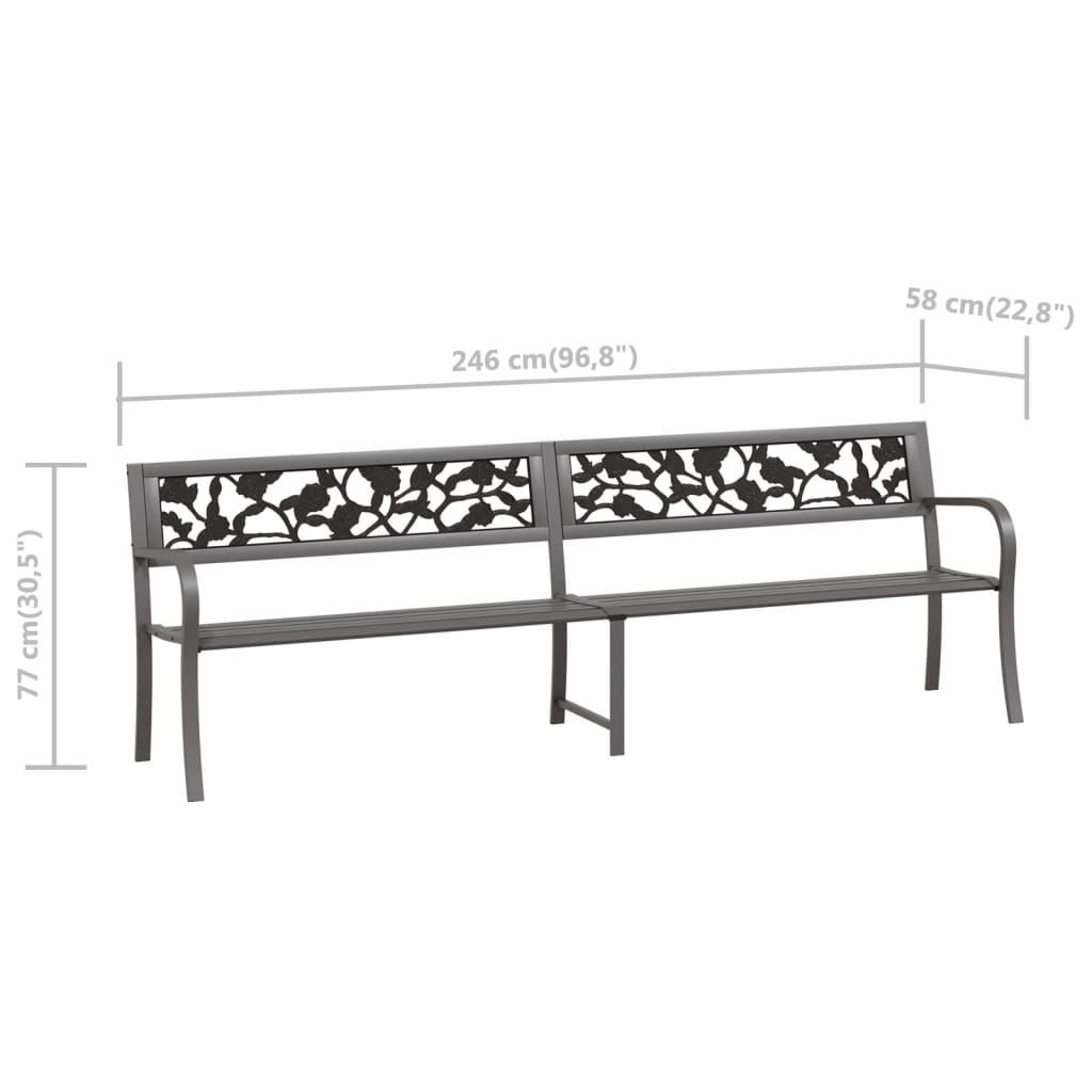 vidaXL Twin Patio Bench 96.9" Gray Steel - Vintage Style, Weather-Resistant, Durable - Devenport's Discount Merchandise