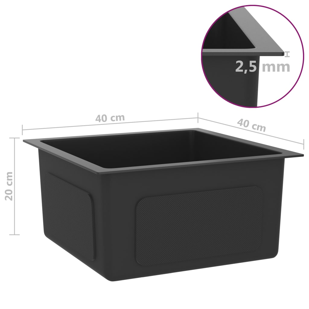 vidaXL Handmade Kitchen Sink Black Stainless Steel - Contemporary Design