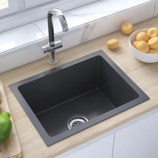 vidaXL Handmade Kitchen Sink Black Stainless Steel - Contemporary Design