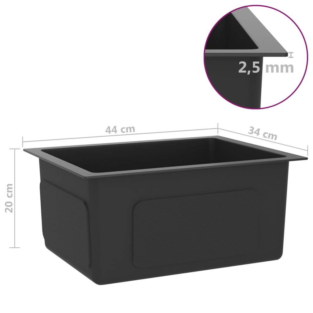 vidaXL Handmade Kitchen Sink Black Stainless Steel - Contemporary Design