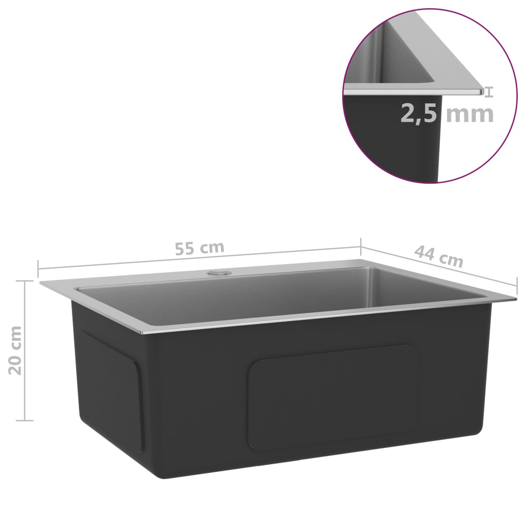vidaXL Handmade Kitchen Sink Stainless Steel - Contemporary Design, High-Graded Stainless Steel