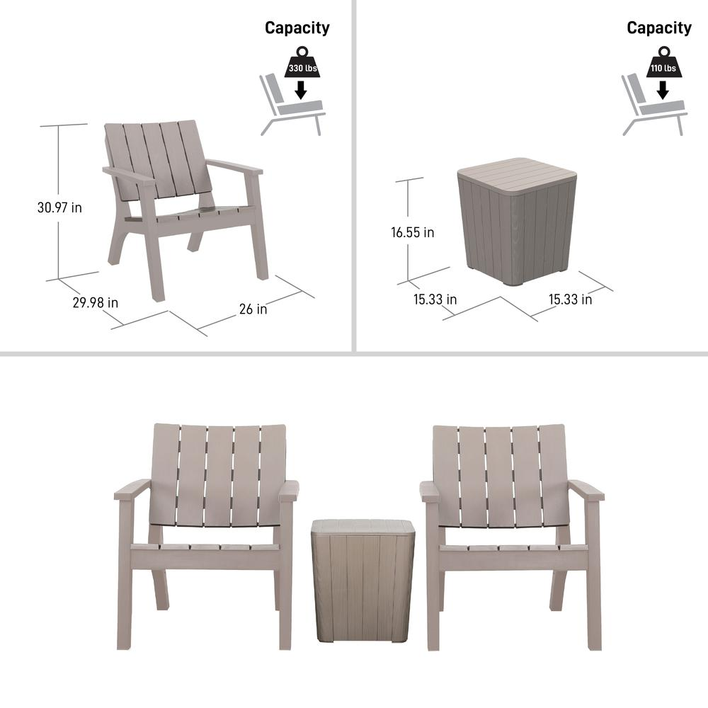3 Piece Patio Seating Set - Rustic Outdoor Conversation Furniture
