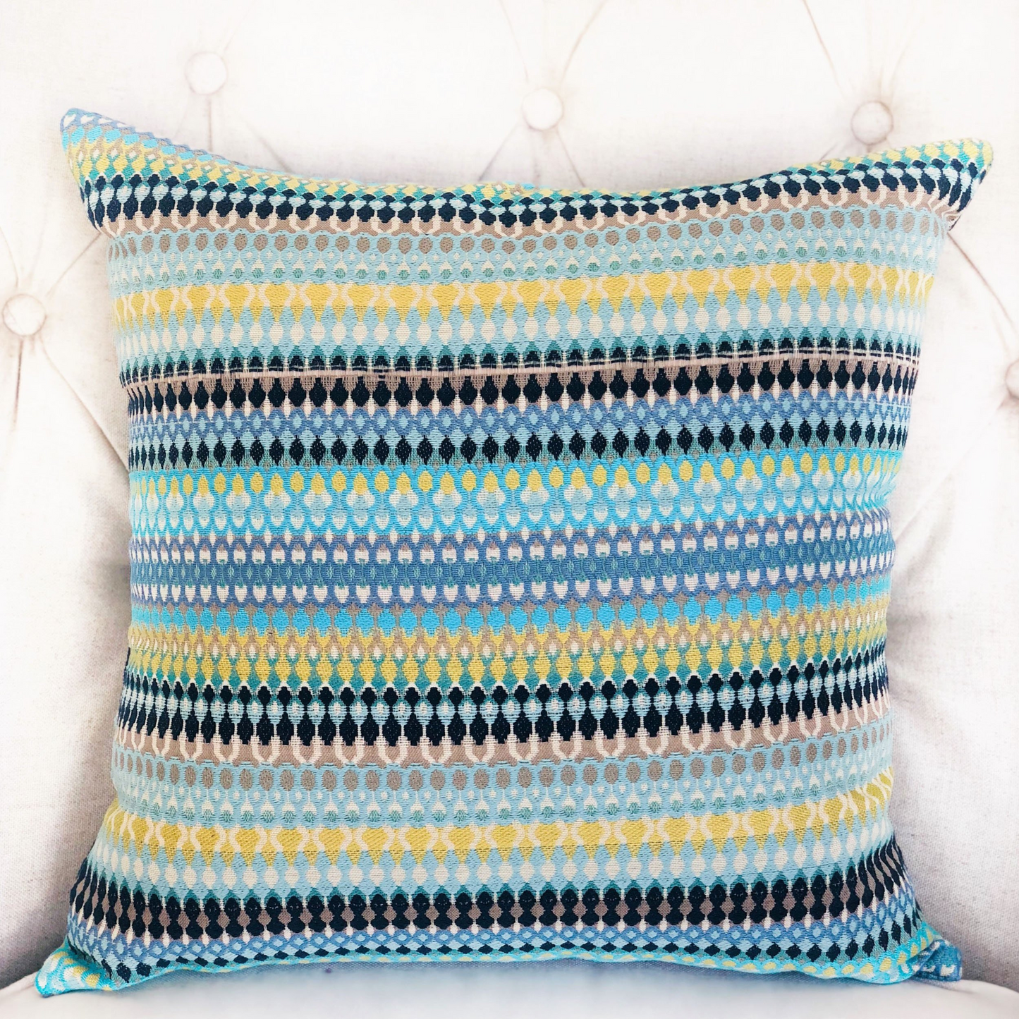 Lake Marsh Turquoise Yellow and Navy Handmade Luxury Pillow - Plutus