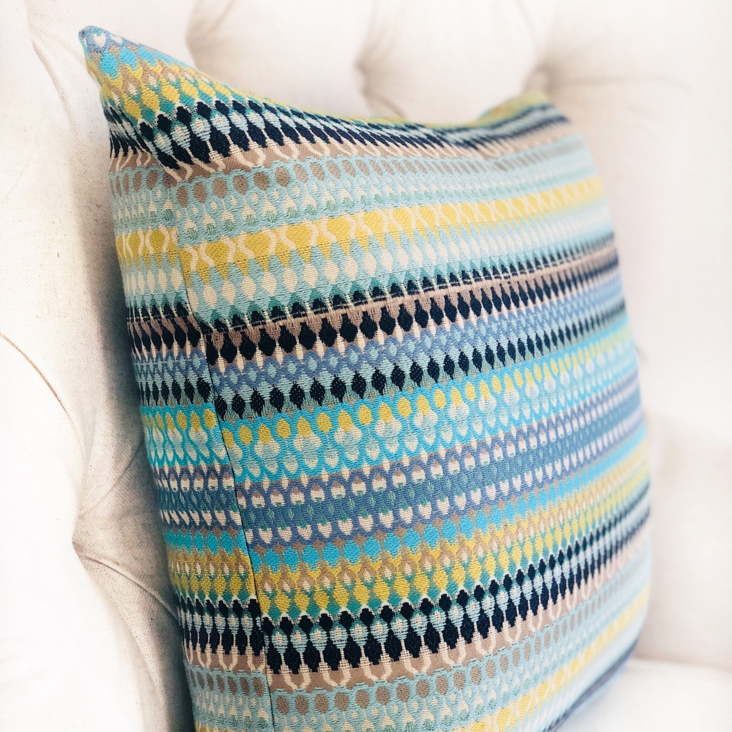 Lake Marsh Turquoise Yellow and Navy Handmade Luxury Pillow - Plutus