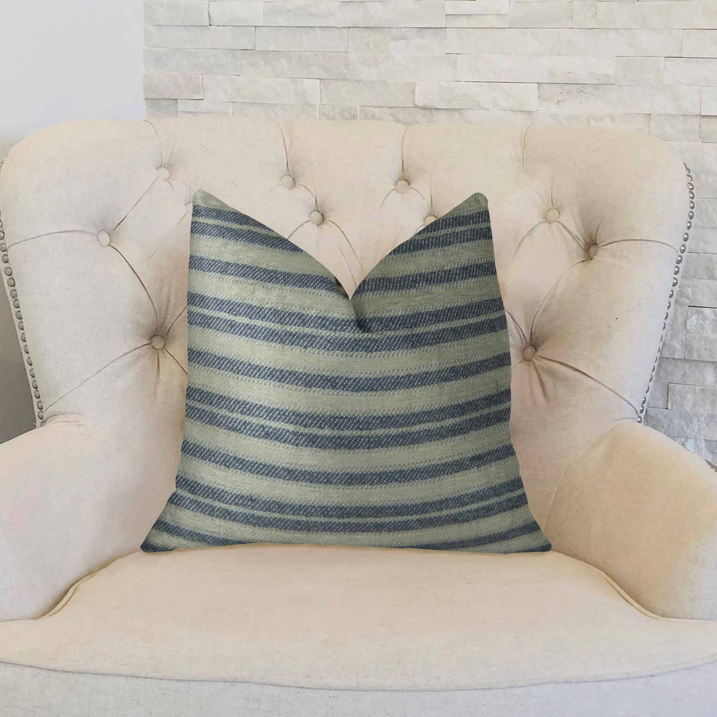 Meadow Navy and Cream Handmade Luxury Pillow - Plutus