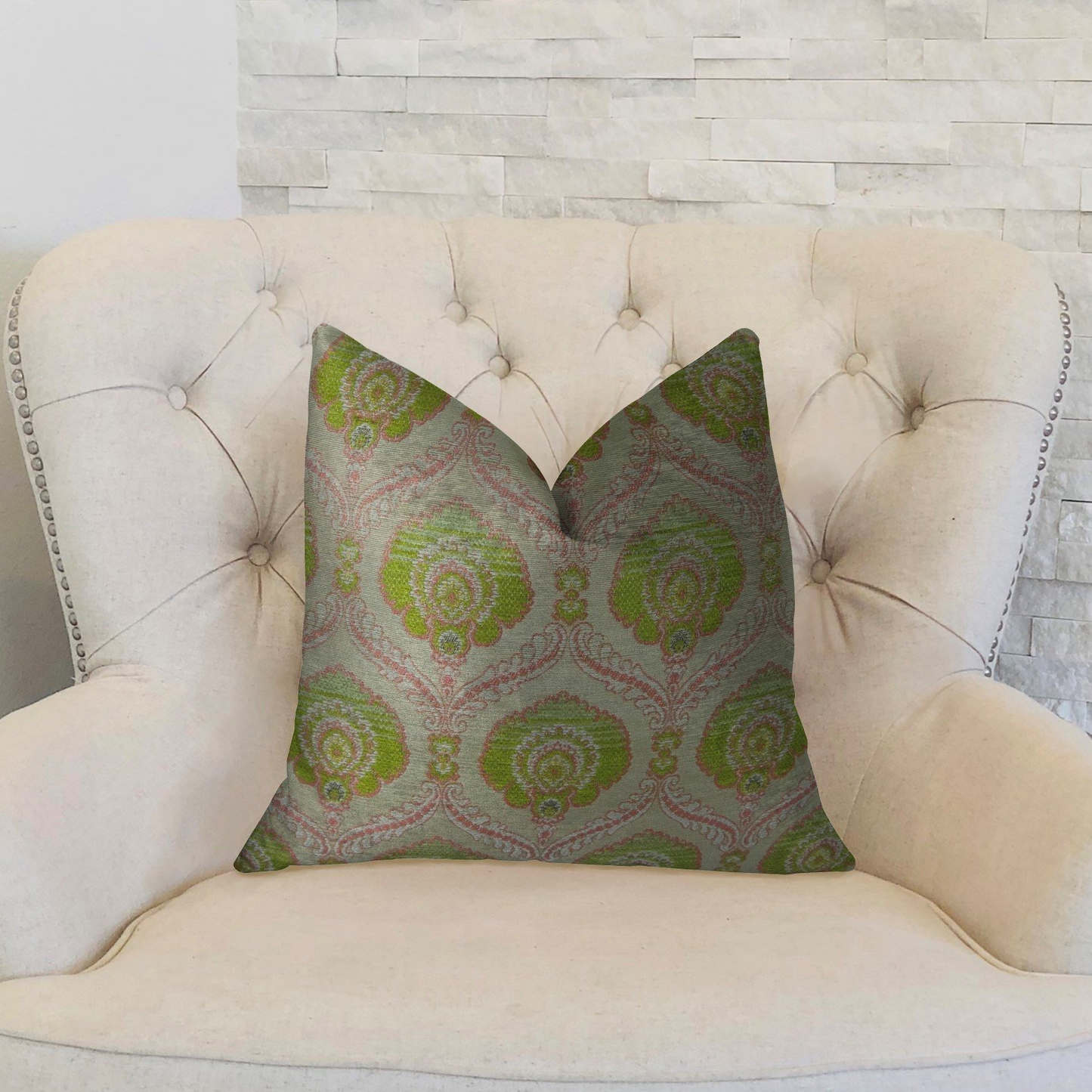 Tulip Garden Pink and Green Handmade Luxury Pillow - Elegant Floral Design