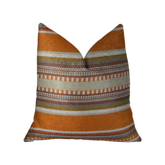 South Shore Amber Orange Olive and Cream Handmade Luxury Pillow - Plutus