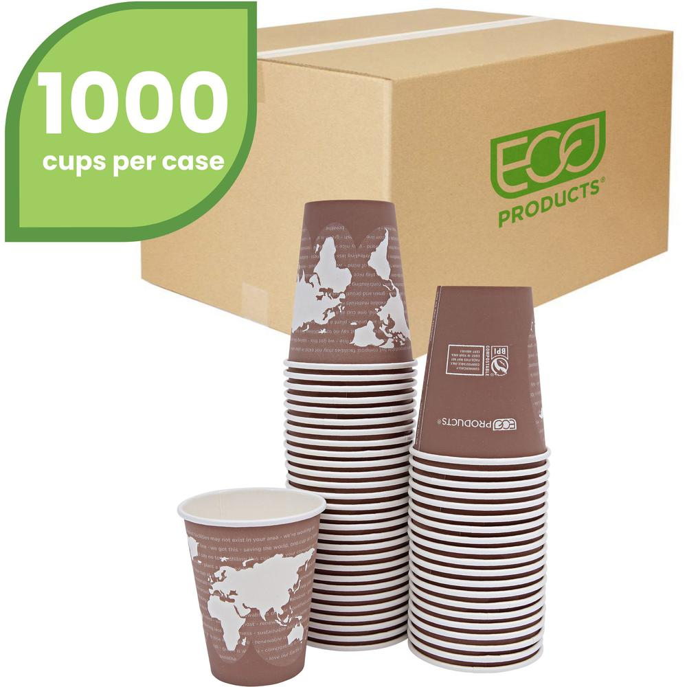 Eco-Products 8 oz World Art Hot Beverage Cups - Leakproof and Eco-Friendly