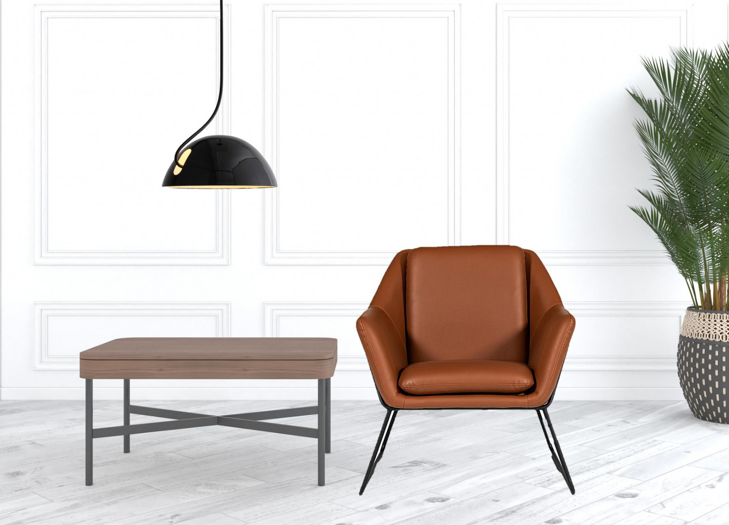 Industrial Brown Eco Leather and Black Metal Chair - Comfortable and Stylish