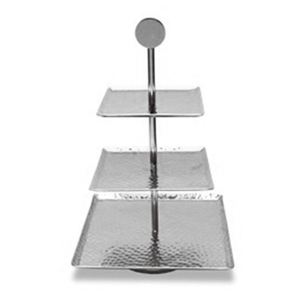 14" Silver Square Stainless Steel Hammered Handmade Three Tier Tray