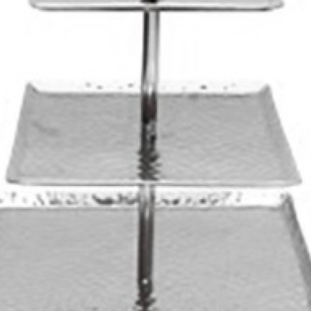 14" Silver Square Stainless Steel Hammered Handmade Three Tier Tray