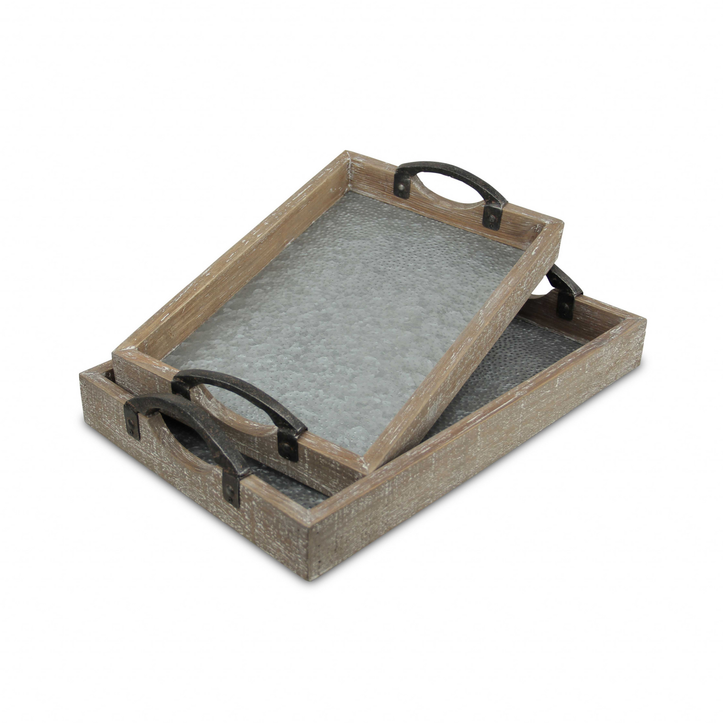 19" Gray Rectangular Metal Handmade Tray With Handles - Versatile and Stylish