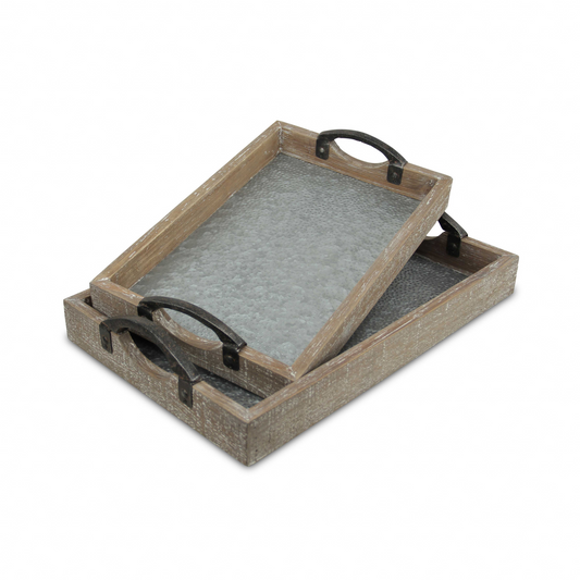 19" Gray Rectangular Metal Handmade Tray With Handles - Versatile and Stylish