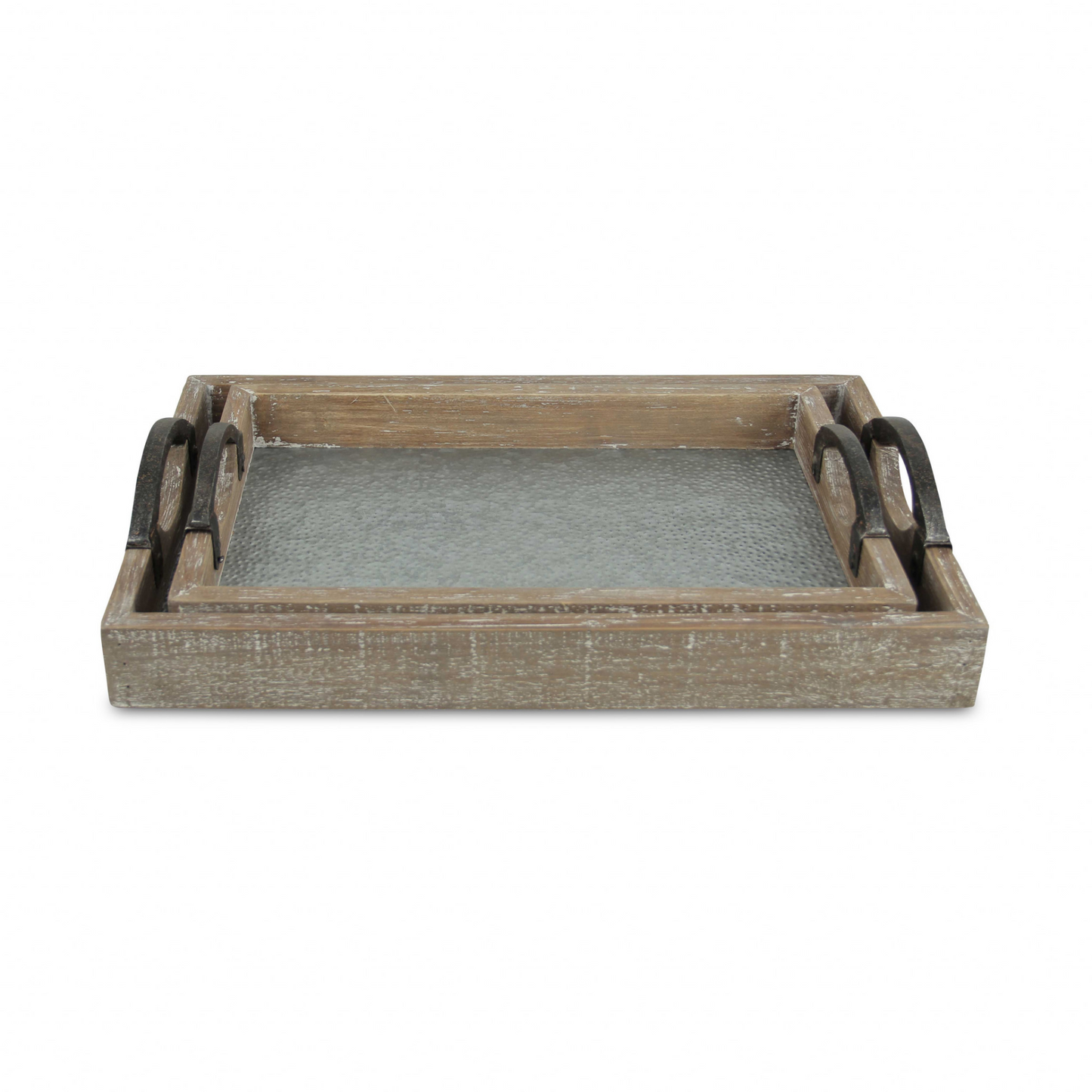 19" Gray Rectangular Metal Handmade Tray With Handles - Versatile and Stylish