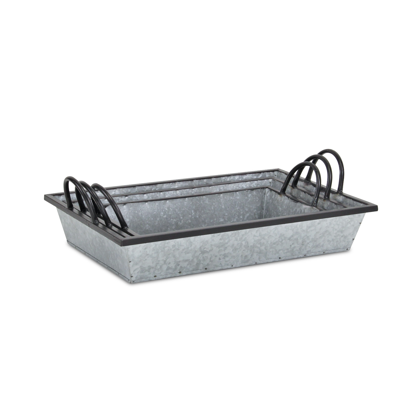 Set Of Three 18" Gray and Black Metal Handmade Trays With Handles - Versatile and Chic Addition to Your Home