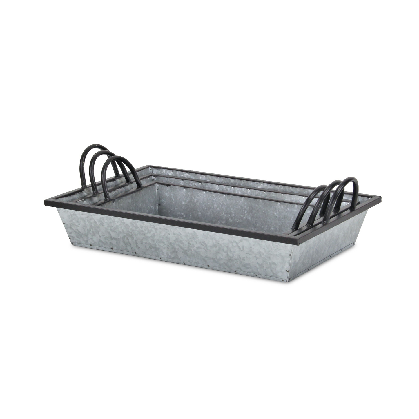 Set Of Three 18" Gray and Black Metal Handmade Trays With Handles - Versatile and Chic Addition to Your Home