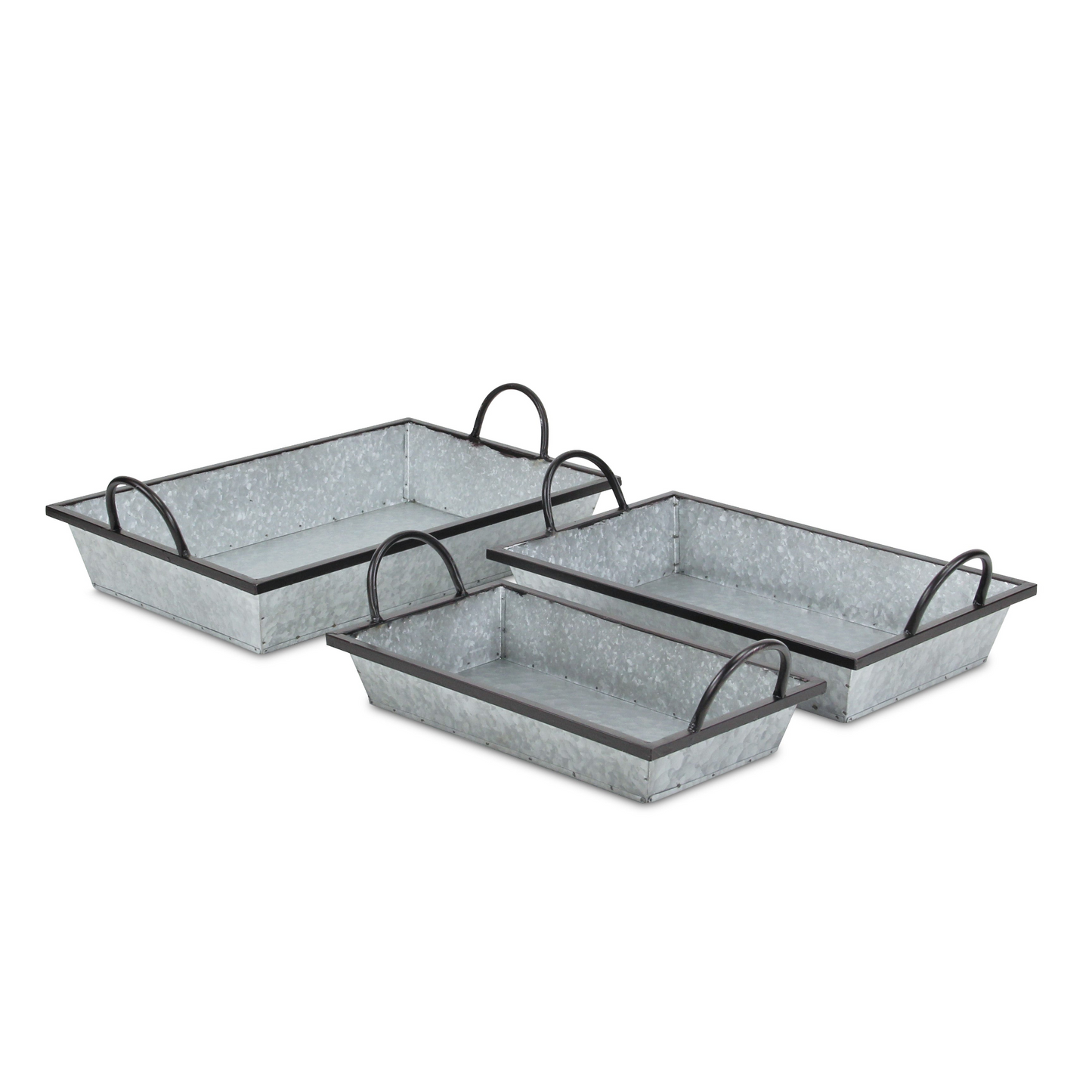 Set Of Three 18" Gray and Black Metal Handmade Trays With Handles - Versatile and Chic Addition to Your Home